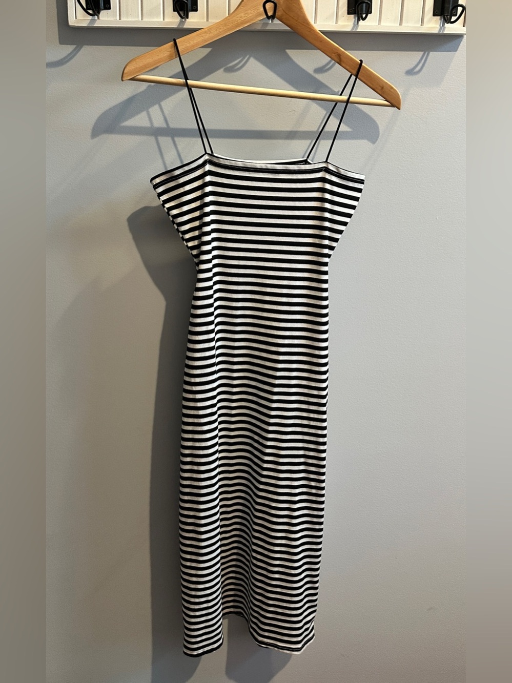 Black and White Striped Maxi Slip Dress with Spaghetti Straps